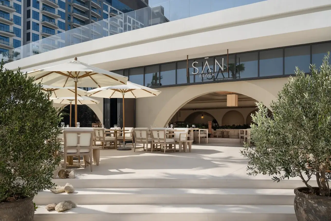 SĀN Beach restaurant and beach club at Palm West Beach